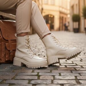 NWT American Eagle Outfitters Women's Lace-Up Cream Boots